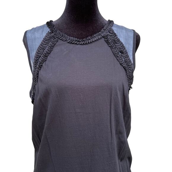 J. Crew women's S sleeveless black top silk set in by shoulder, ruffled accent - Picture 1 of 7
